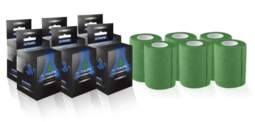 Image of A-Tape Breathable Self Adhesive Cohesive Bandage Wrap - Athletic Non-Woven for Sports, Medical Use, Injuries, Knee & Wrist Support - Suitable for Humans & Pets (Green, 7.5 cm Pack Of 6) | Cohesive Bandage