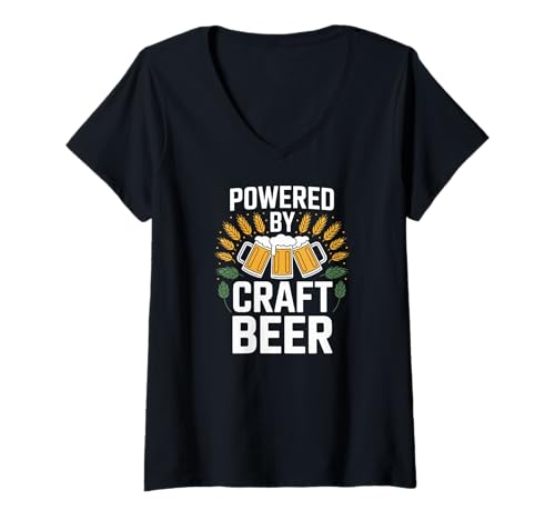 Womens Powered by Craft Beer Beer Lovers Unite V-Neck T-Shirt
