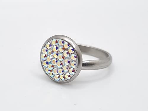 Edelstahl Ring mit glitzernden Kristallen Crystal AB (SCR42)