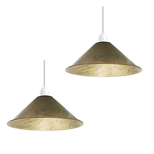 LEDSone Modern Industrial Metal Easy Fit 22cm Cone Shape Pendant Ceiling Light Lampshade for Bed Room Kitchen Living Room Conservatory Dining Room (Brushed Brass 2 Pack)