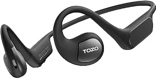 TOZO OpenReal Open Ear Headphones Bluetooth 5.3 Air Conduction Wireless Headphones Sport Earbuds with Premium Sound, Dual-Mic Call Noise Reduction Earphones with Hair Band for Running Cycling Black