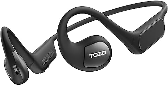 TOZO OpenReal Open Ear Headphones Bluetooth 5.3 Air Conduction Wireless Headphones Sport Earbuds with Premium Sound, Dual-Mic Call Noise Reduction Earphones with Hair Band for Running Cycling Black