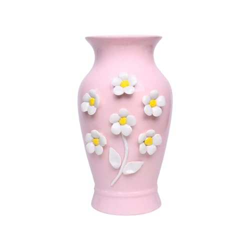 Image of Market99 Dark Pink Ceramic Curvy Vase | Engraved Floral Pattern Flower Holder | Aesthetic Home Decor for Bedroom, Living Room, Office | Vase for Flowers, Flower Pot & Gifting