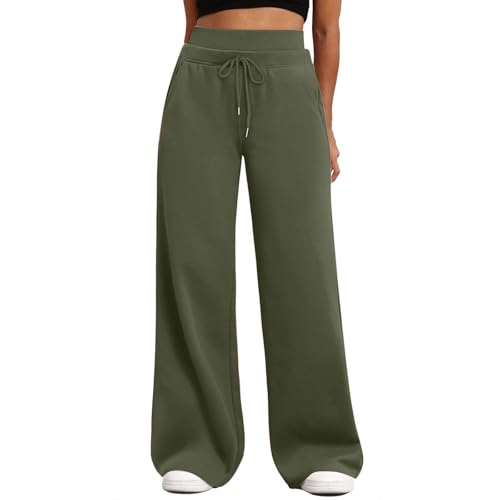 riou Pantalones Deportivos Mujer Largos Pantalón de Jogger de Cintura de algodón Pantalón de chándal Suaves y Ligeros Pantalones de Piernas Anchas Pants para Yoga con Bolsillos