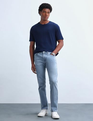 Image of Flying Machine Men's Slim Straight Fit Jeans| Solid | High Rise | Stretchable | Jeans for Man