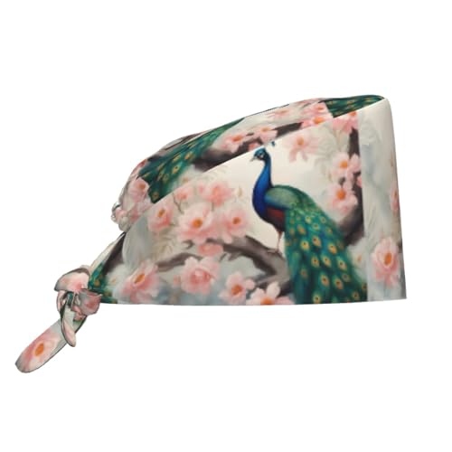 YYHWHJDE Breathable Work Hat Beautiful Peacock and Floral Prints Adjustable Comfortable Chef Hat for Women & Men Black
