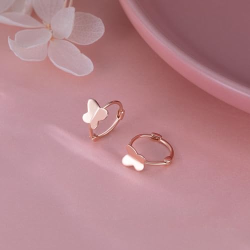 Reffeer Solid 925 Sterling Silver Butterfly Hoop Earrings for Women Cute Butterfly Hoop Earrings Huggie4