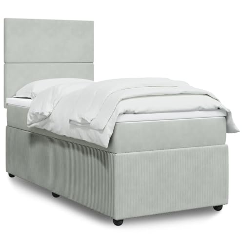 SKTQYQO Somier de muelles con colchón gris claro, estructura de cama para hotel, cama multifuncional apta para hoteles y estudios, 90 x 190 cm, terciopelo