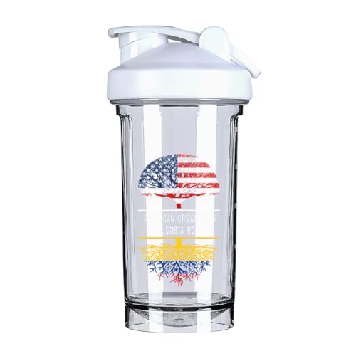 America Crown With Colombia Roots 18 Ounce Shaker Cup,Fashion Theme Pattern Shaker Bottle Leak-proof Workout Shake Bottles 500ML/18 oz Perfect for Pre Workout