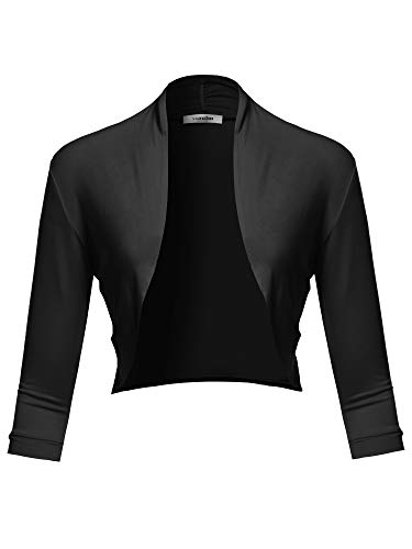 Ssoulm Women's 3/4 Sleeve Open Front Bolero Shrug Cardigan Black S #TOP1
