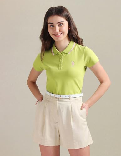 Image of U.S. Polo ASSN. Women Cotton Solid Regular Fit Polo Shirt