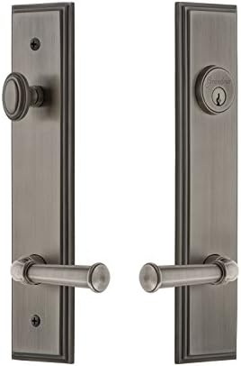 Grandeur Hardware 841322 Carre' Tall Plate Complete Entry Set with Georgetown Lever, Backset Size - 2.375", Antique Pewter