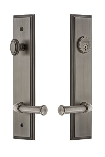 Grandeur Hardware 841322 Carre' Tall Plate Complete Entry Set With Georgetown Lever, Backset Size - 2.375", Antique Pewter #TOP23