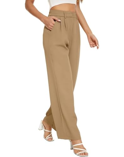 Women's Stretchy Side Pockets Straight Pants Soft Daily Trousers Cute Elegant Dress4