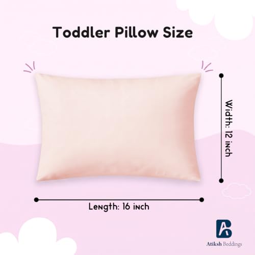 Image of Atiksh Beddings 16x22 Youth Pillowcase, Pack of 2 Toddler Travel Pillow Cases, 100% Egyptian Cotton, 600 Thread Count, Zipper Closure, Small Kids Pillowcase for Travel, Blush