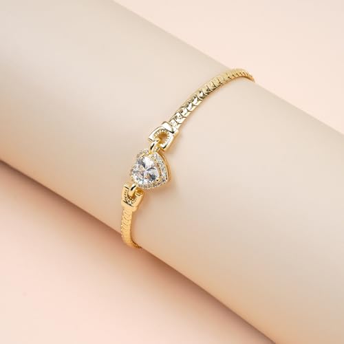Bracelet for Women 14K Gold Plated Cubic Zirconia Bracelet, Classic Crystal Cuban Chain Bracelet, Delicate Snake Link Bracelet Gift for Her3