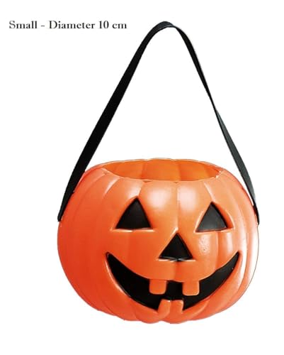 Kaku Fancy Dresses Halloween Plastic Pumpkin Baskets For Kids | Trick Or Treat Small/Medium/Large Plastic Basket | Halloween Decoration Prop - Orange
