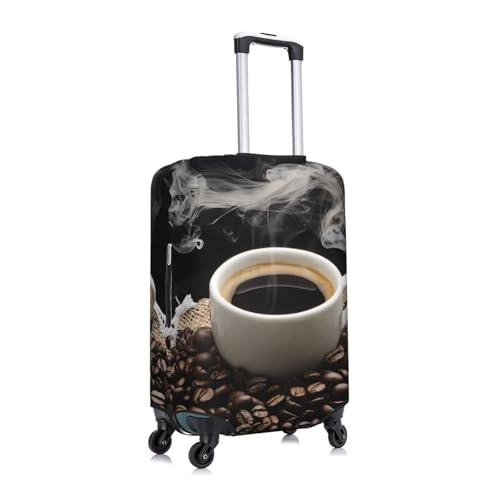 Coffee Beans & Cup Elastic Travel Luggage Cover, Washable Spandex Suitcase Protector, Anti-Scratch Fits 18-32 Inch3