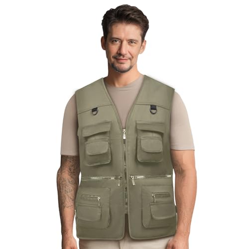 Image of AOTORR Men's Utility Fishing Vest Lightweight Outdoor Work Safari Travel Multi Pockets Waistcoat Jacket