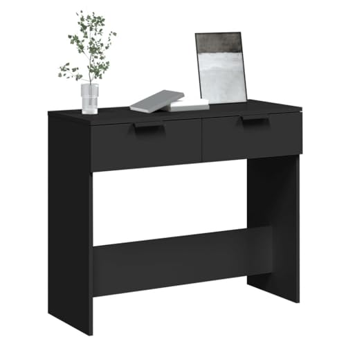 Mesa consola negra de madera con acabado elegante y estantería robusta 5