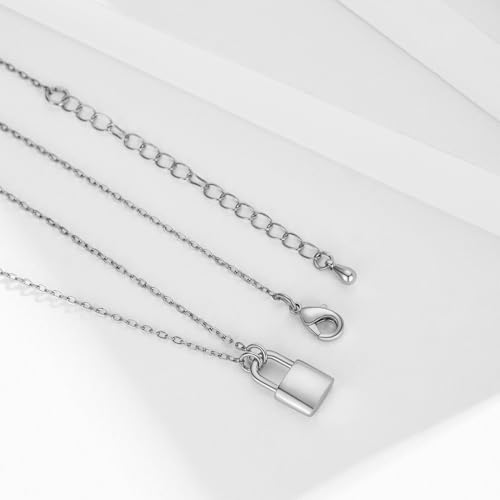 Gold/Silver Lock Pendant Necklaces for Women 925 Sterling Silver Padlock Chains Necklaces 14k Gold Plated Paperclip Chokers Necklace Jewelry Gifts for Women4