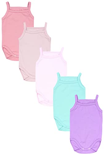 TupTam Body Baby Mädchen 5er Set – Sommer Body Baby mit Spaghettiträgern aus 100% Baumwolle, Farbe: Lila Rosa Puderrosa Altrosa Mintgrün, Größe: 110