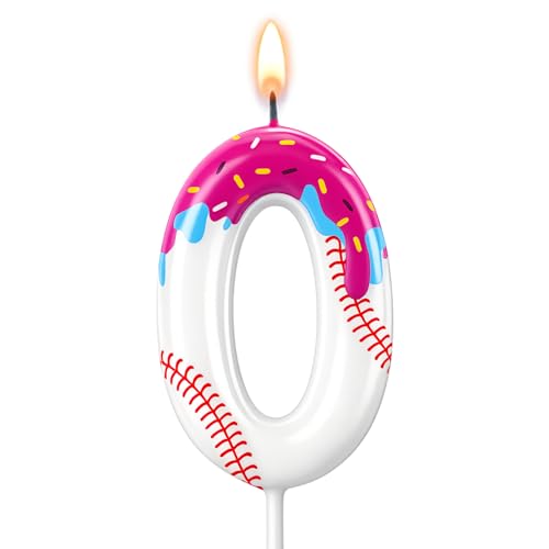 Conelist Ice Cream Drip Baseball Birthday Candle Number 0 for Cake Topper