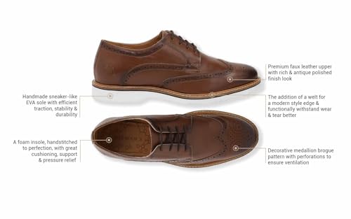 Image of Neeman's Luxe Brogues for Men | Antique Finish Faux Leather (PU) with Mendelian Brogue Pattern | Comfortable Semi-Casual Brogues