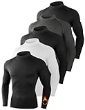 Dalavch 5 Pack Thermal Compression Shirts for Men Mock Turtleneck Long Sleeve Running Undershirt Base Layer Tops for Winter 3 Black 1 Heather Grey 1 White Medium