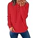 Kenhansion Womens Casual Button Down Hoodies Drawstring Long Sleeve Pullover Hooded Fall Fashion Sweatshirt Outfits Clothes (Red,X-Large)