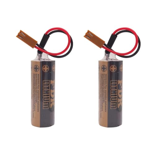 (2個入り)CR8.LHC 3V 2600mAh 17450互換用リチウム電池、CR8-LHC FDK 17450メモリバックアップ電源水道メーター電池(茶色のプラグ付き)
