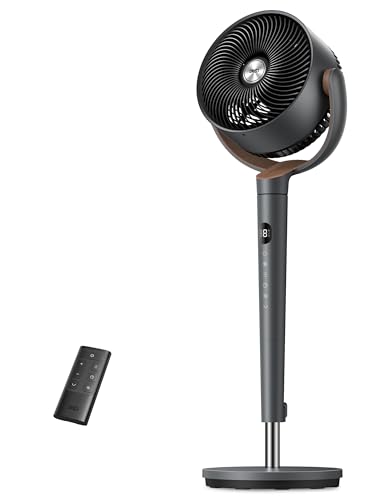 DREO ventilatore a piantana ultra silenzioso con telecomando, ventilatore 20 dB con motore CC, oscillazione 120°, 3 modalità, altezza regolabile 94–107 cm, ventilatore da pavimento TurboPoly™ 512