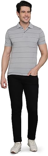 Image of INKKR Men's Striped Polo Neck Cotton Blend Multicolor T-Shirt