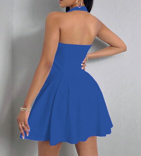 Image of PerZeal Women's Summer Halter Dress Backless Mini Beach Party Dress Sleeveless A-Line Sundress Casual Club Dress