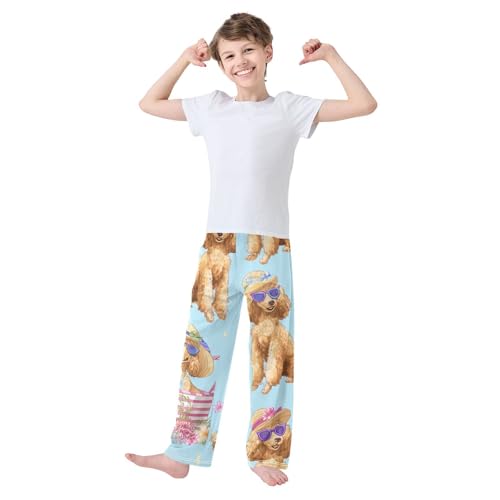 Poodles Spring Floral Boys Long Pants Soft Trousers Elastic Waist Kids Lounge Bottoms with Pockets S-XL3