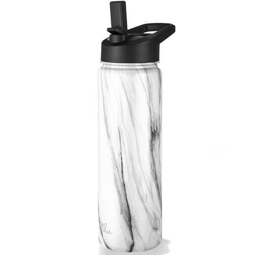 Milu dricksflaska i rostfritt stål 500 ml, 750 ml, 1000 ml (+ 3 lock) - termoflaska med halm, isolerad vattenflaska, läckagesäker dubbelväggig...