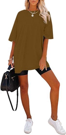 Miniatura 3 de Remidoo Camiseta de gran tamaño para mujer, cuello redondo, manga corta, holgada, de algodón