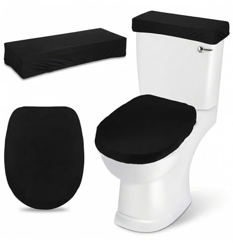Black Toilet Cover Set Soft Black Toilet Cover Stretch Universal Covers Fit for Most Standard Toilets Bathroom Decor and Protection