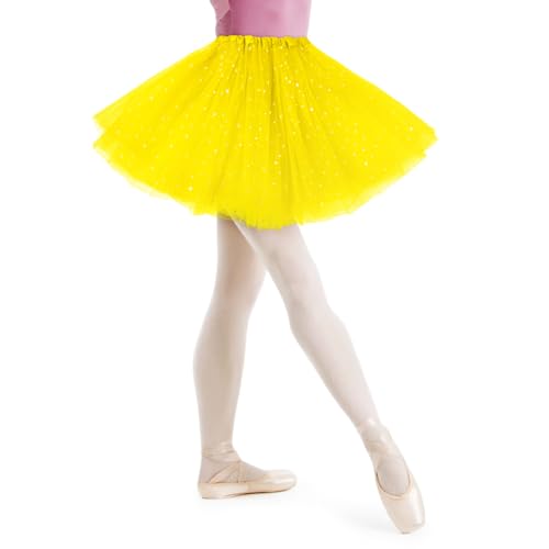 AYBUY Damen Tutu Klassisch Rock, Elastisch 3 Lagig Tüll Tüllrock mit Pailletten Sternen, Unterrock Rock für Fasching Karneval Motto Party Ballett...