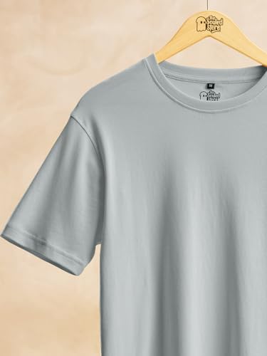 Image of The Souled Store Supima: Steel Men and Boys Short Sleeves Round Neck Solid Cotton Regular Fit Lightweight Breathable Long-Lasting Everyday Casual T-Shirt