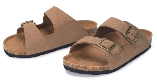 Image of ZUSERIS Kids Toddler Sandals Boys Girls Summer Slides | Soft Cork Footbed, Non-slip,Adjustable Straps,Comfort Suede Leather,Lightweight