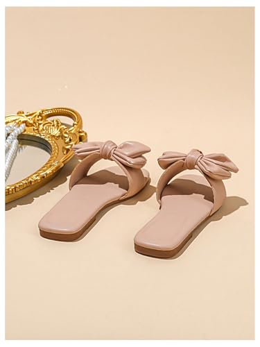 Image of GORGLITTER Girl's Bow Slip on Sandals Square Open Toe Flat Sandals for Outdoors