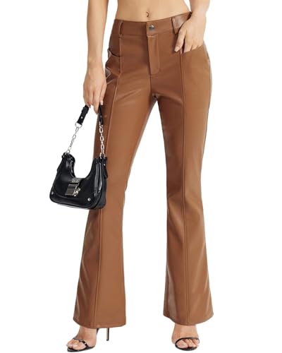 Faux Leather Pants for Women Bootcut Leg Jeans PU Flared Leather Trousers with Pockets