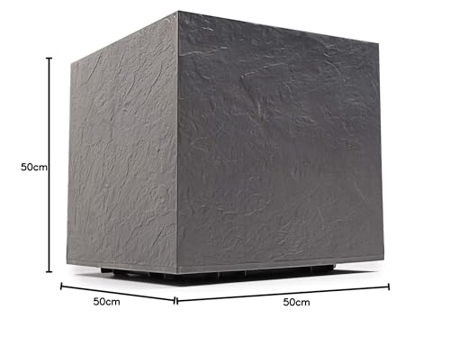 Ondis24 Pflanzkübel Vulkan Pierre 50, Blumentopf 50 x 50 cm, Garten Blumenkübel, Schiefer Optik Pflanzkübel mit Wasserspeicher, Pflanzenkasten hoch, Winterfest (Anthrazit)