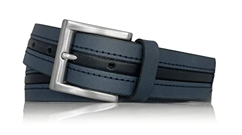 almela - Cinturón hombre de piel - 3,5 cm de ancho - Cuero - Vaqueros Shorts Jeans Sport - 35mm - Belt for men (Azul Marino, 120) Cover