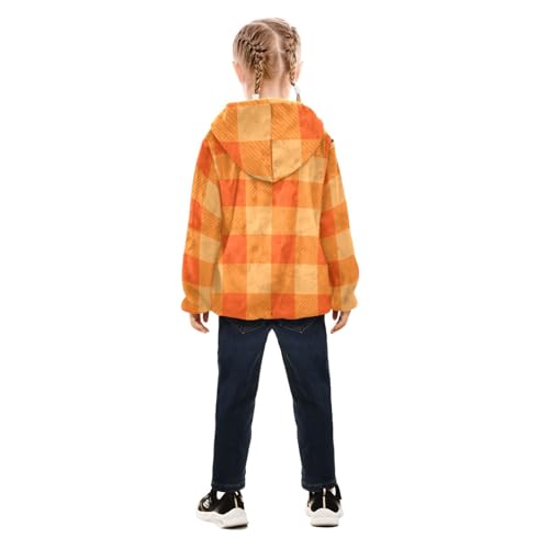 OTVEE Orange Chessboard Plaid Kids Hoodie Jacket Fall Spring Full Zip Warm Outwear Coat4