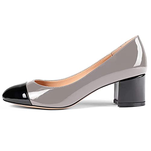 Eldof Women's Round Cap Toe Pumps,Classy 2 Inches Block Heel Chic Pumps2