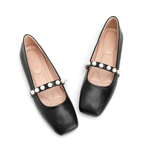 Flats for Women Round Toe Pearl Strap Dressy Mary Jane Shoes Ladies Flats PU Leather Office Travel Shoes2