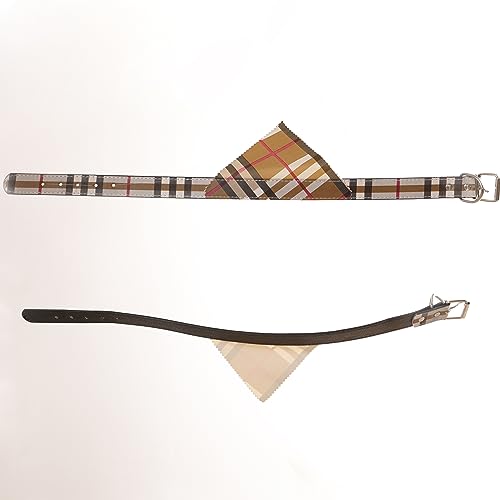 Collar Bandana para Perros (marrón, Tartán), medianos y Grandes, Collar tamaño 55 x 2'5 cm, Ajustable, Impermeable, para lucir Collar en tu Mascota con Bonitos Colores