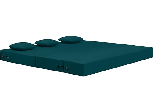 Image of AMATA Instant 3 Seater Foldable Sofa Cum Bed Ocean bluesuede Velvet Fabric with 2 Pillow Perfect for Home Living Office Room and Guests (3 Year Warranty) (Ocean Blue, Instant 3 Seater Sofa Cum Bed)